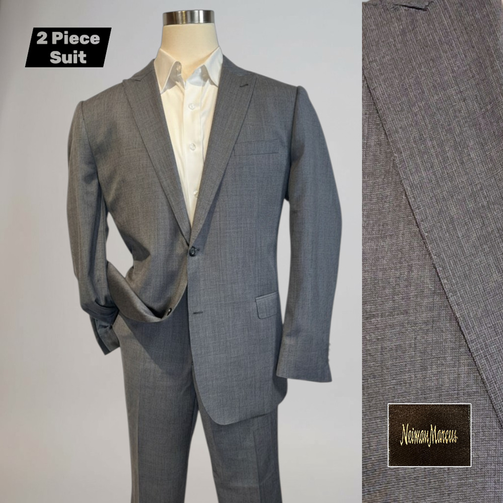 Neiman Marcus Mens 44-46L 35x32.5 Gray Suit Super 120s Modern Fit